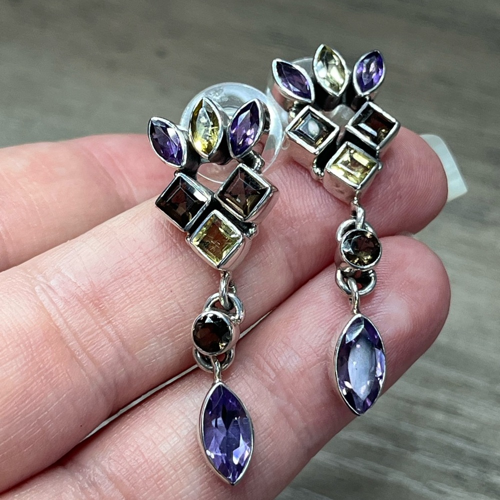Nicky Butler One-of-a-Kind SS Amethyst, Citrine, Quartz Multi Gem Drop Earrings